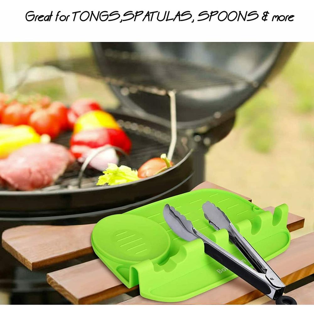 Silicone Utensil Rest Spoon Rest Heat-Resistant W/Drip Pad for Multiple Utensils